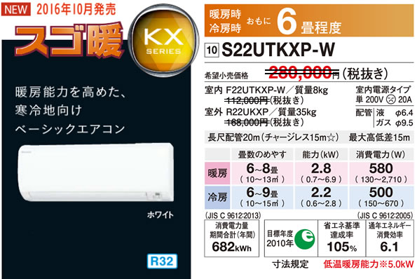 S22UTKXP-W (6畳用)（ダイキンエアコン旧機種）の情報｜ダイキン工業