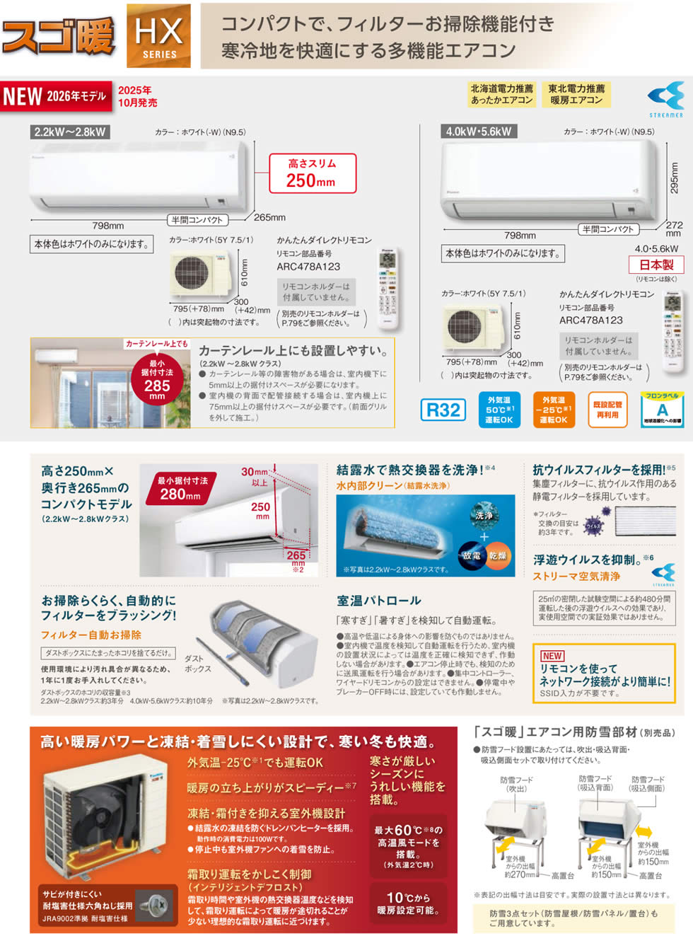 ダイキン壁掛形ルームエアコンHXシリーズの画像