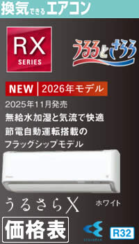 ダイキン壁掛形ルームエアコンRXシリーズ価格表へのリンク