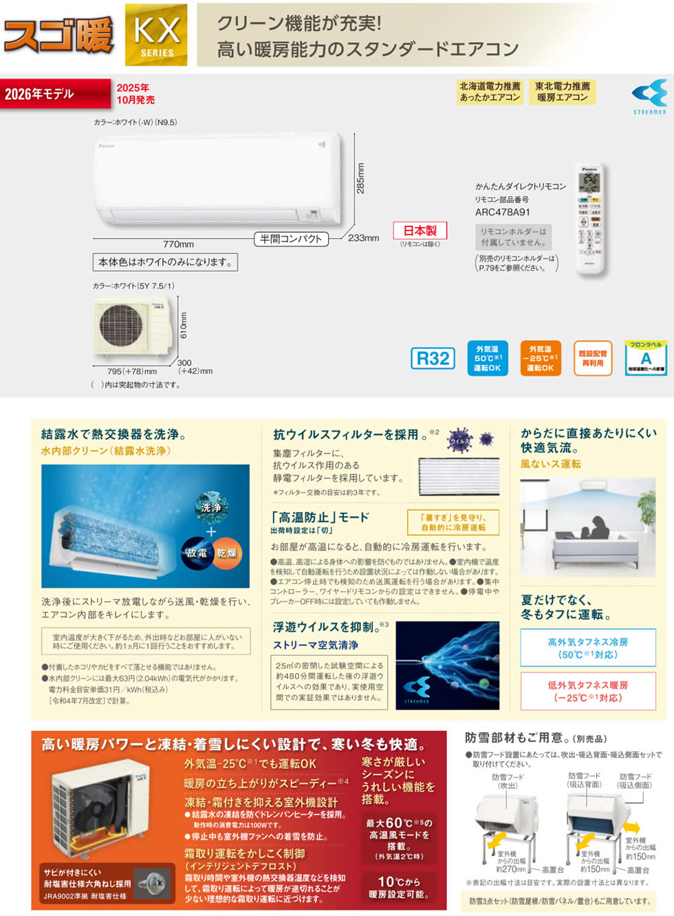 ダイキン壁掛形ルームエアコンKXシリーズの画像